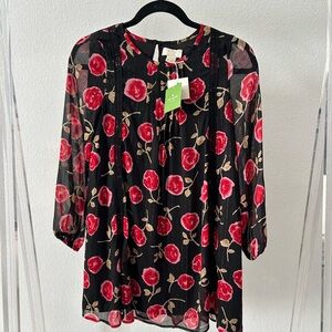 Kate Spade Black and Red Floral Blouse